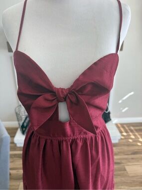 Women's Wine Red Bow-Front Spaghetti Strap Dress